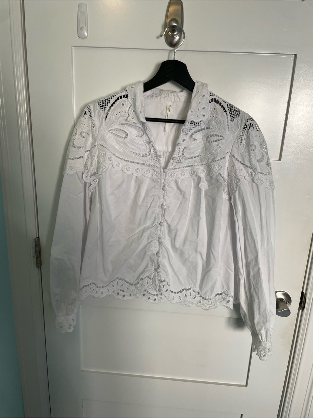 Anthropologie White Eyelet Lace Button-Front Blouse